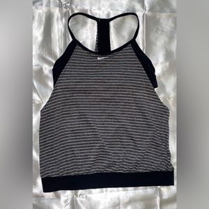 NIKE Women Stripe Sports Bra Tank Grey/Black Racerback Large